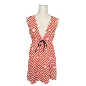 Anthropologie Dress Womens Medium Orange Geometric V Neck Sleeveless Sundress
